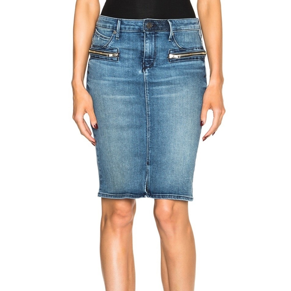 Rta Bianca Cosmic Blue Denim Moto Pencil Skirt